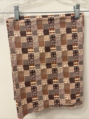 Vintage Brown and Cream Patchwork Cottagecore Fabric - 55 x 46 inches